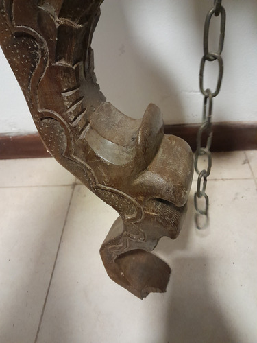 Antigüedad Talla Madera Pared Dragon Marino Campana Estancia (Usado)