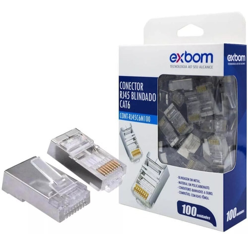 Conector Rj45 Cat6 Exbom Blindado 100 Unidades Com N. F.