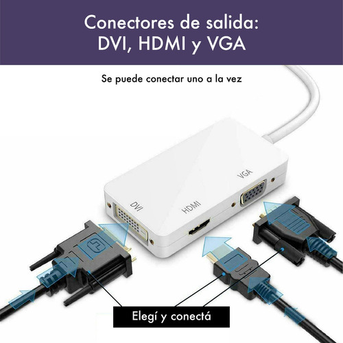 Imagen 7 de 10 de Adaptador Thunderbolt Mini Displayport 3 En 1: Hdmi Vga Dvi