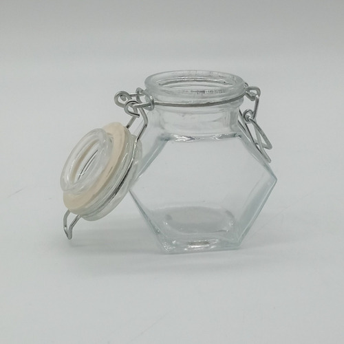 Imagen 3 de 3 de Frasco De Vidrio Hexagonal Con Tapa De Clip 8,3x4,5 Cm