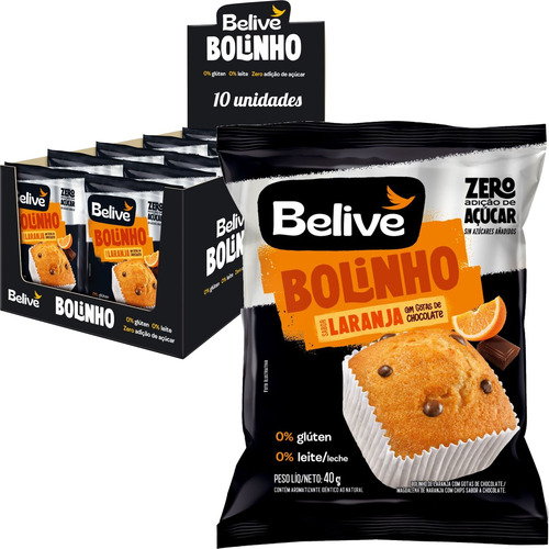 10x Muffin Belive Laranja Com Chocolate Zero 40g