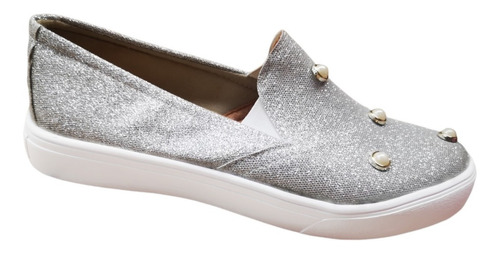 Tenis Plata De Uso Casual Color Gris Con Perlas Moda Urbana