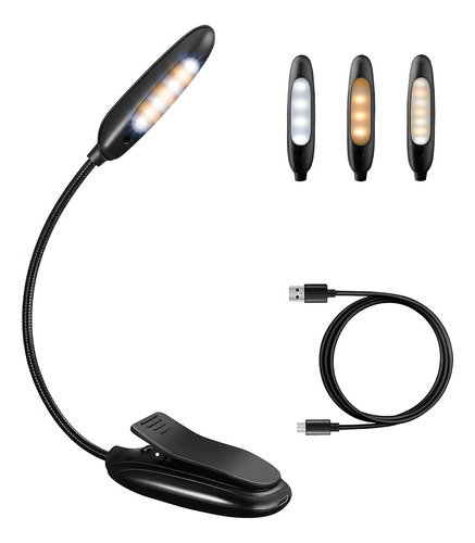 Luz De Libro Recargable Con Clip, 3 Colores, 9 Módulos, Port