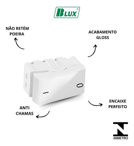 Módulo Interruptor Bipolar Simples Recta Gloss Branco Blux