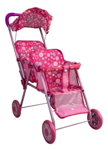 Bayer Design Cochecito De Muñecas Gemelas – Carrito Doble Plegable Con Capota, Cesta Y Bolsa, Ruedas Giratorias, Para Muñecas De Hasta 46 Cm