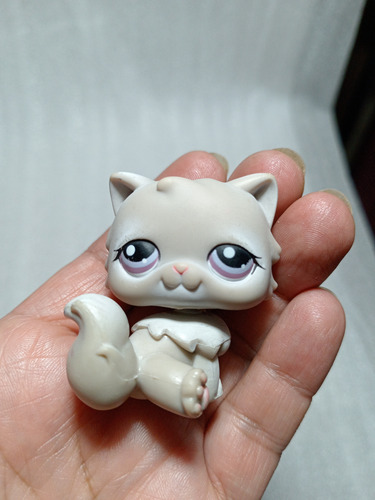 Mini Figura Littlest Pet Shop Hasbro Gato Persa Gris Imán (Usado)