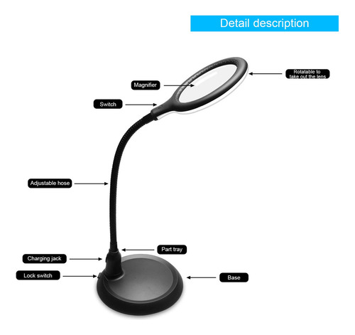 Lámpara De Lupa Lupa 5x Con Luz Led Y Cuello Flexible Lámpar