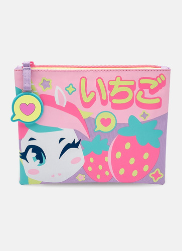 Necessaire Pequena Unicórnio Kawaii Puket Cor Rosa-chiclete