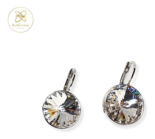 Aros Cristal Swa Plateado Bella Rivoli 13 Mm Brisura