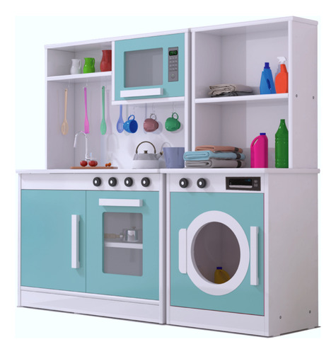 Kit Cozinha Completa Infantil Com Lavanderia Brink Em Mdf