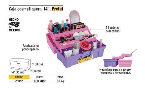 Imagen 4 de 4 de Cosmetiquera Rosa-morada 14in Pretul 25052