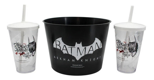 Kit Pipoca Almofada Balde 2 Copos Batman Arkham 10063963