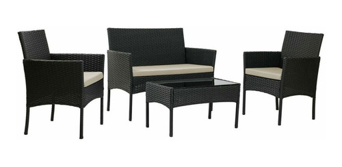 Set Juego De Jardin 4 Piezas Patio Rattan Mesa De Vidrio