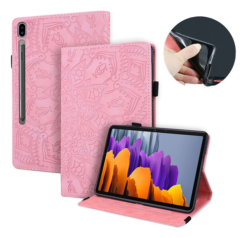 Capa Para Tablet Samsung S8 Capa De Couro Flip Em Relevo Cor Rosa