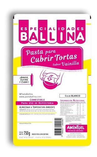 Imagen 1 de 8 de Pasta Para Cubrir Tortas Sabor Vainilla 750 G Ballina