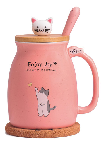 Feify Taza De Cafe De Ceramica Con Tapa De Madera De Gato Ka