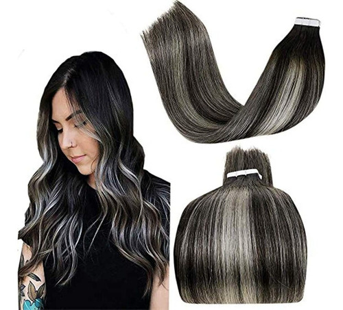 Extensiones De Cabello Humano Negro-gris 16in, Marca Pyle