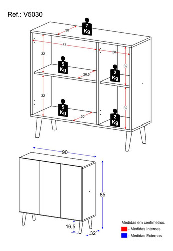 Gabinete Banheiro 3 Portas Retrô 90cm Multimóveis V5030 Cor Branco/Natural