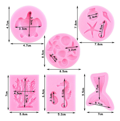 6pcs Molde De Silicona Tortuga Pez Fondant Resina Coral