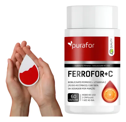 Suplemento De Ferro Com Vitamina C 60 Cápsulas Alta Absorção Neutro ...