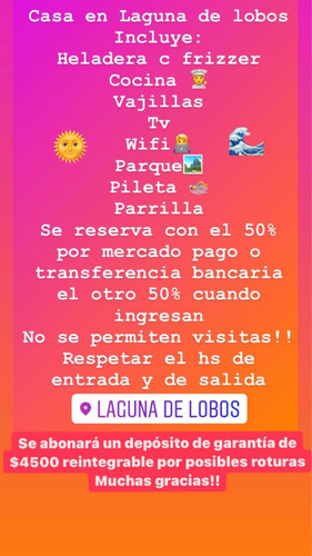 Imagen 11 de 14 de Alquilo Casa En La Laguna De Lobos Para 4 Personas