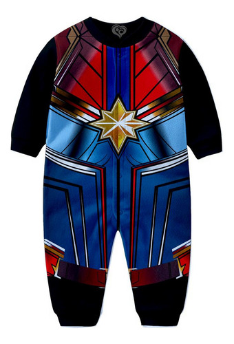 Macacão Pijama Capita Marvel Infantil Herois
