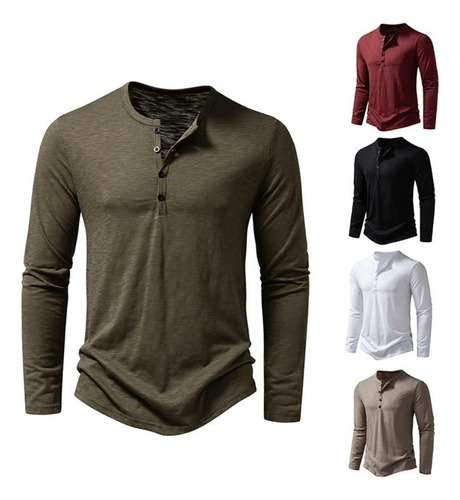 Camisa Con Botones Algodón For Hombre, Manga Larga Botones