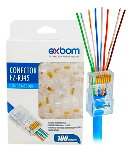 Conector Rede Ez-rj45 Vazado Exbom 100 Unidades Nf