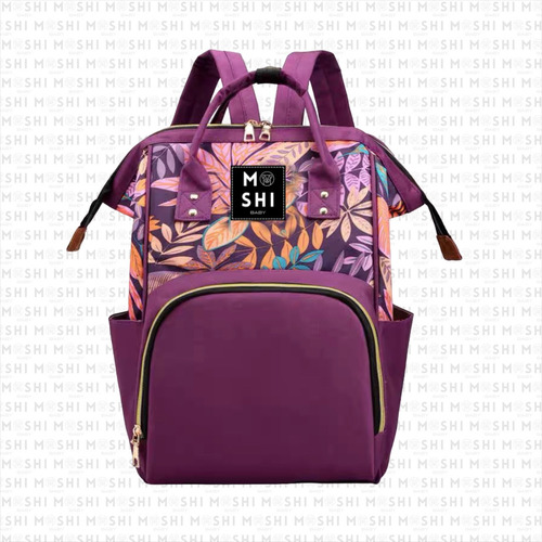 Bolso Maternal Pañalera Diseño Floral Morado