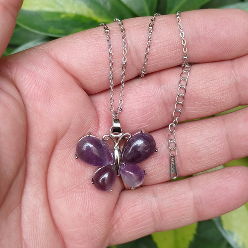 Imagen 4 de 10 de Amatista Collar Mariposa Mujer Cadena Joyería Acero Plata