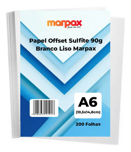 Papel Offset Sulfite A6 90g Branco Liso Marpax 200 Folhas