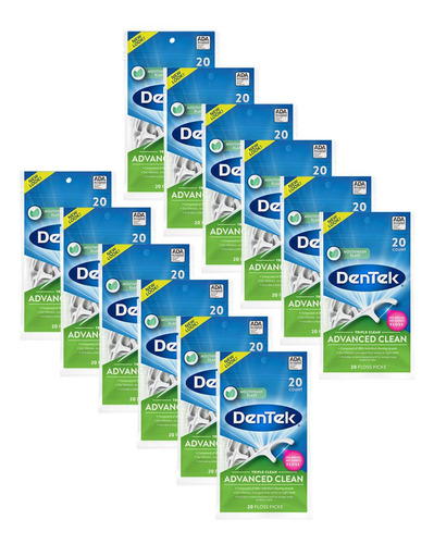 Kit 12 Fios Dental Dentek Floss Picks Triple Clean Adva 20un