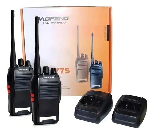 Kit 2 Walkie Talkie Bf-777s Radio Comunicador Com Fone De Longo Alcance Portátil Com Lanterna Integrada Cor Preto