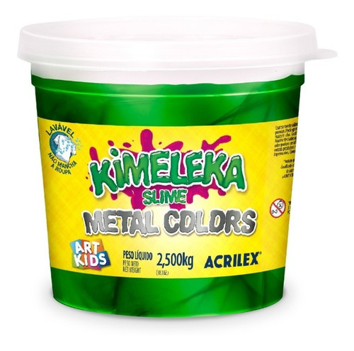 Slime Kimeleca Metálica Balde 2,5 Kg Acrilex Lavavel Verde