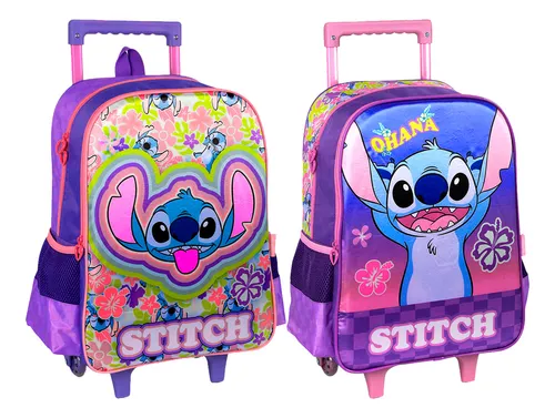 Kit Mochila De Carrinho Infantil Stitch Luxcel Rosa E Lilás