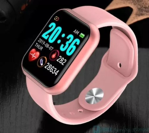 Relógio Smartwatch Android Ios Inteligente D20 Bluetooth Cor Da Caixa Preto Cor Da Pulseira Rosa Cor Do Bisel Preto Desenho Da Pulseira Liso
