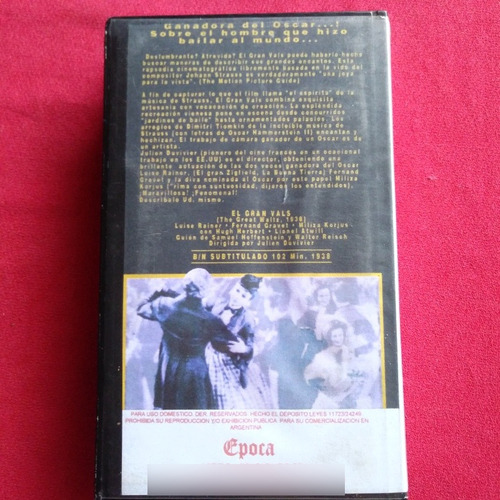 Johann Strauss El Gran Vals 1938, Vhs Casete Original Impeca (Usado)
