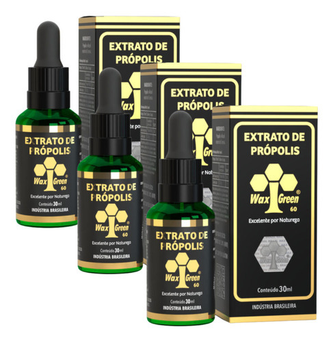 Kit 3 Extrato De Própolis Seco 30% Wax Green 30ml Sabor Natural