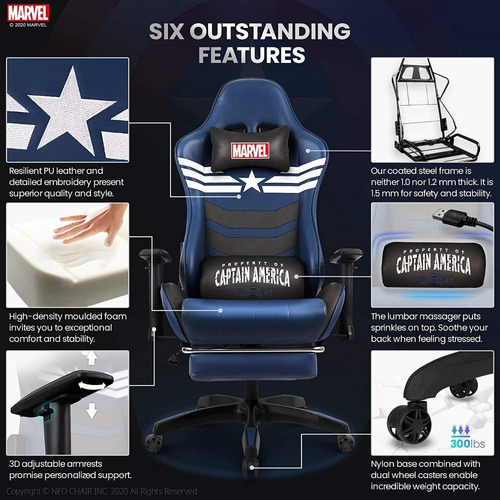 Silla Para Videojuegos Y Oficina Marvel Con Masajeador