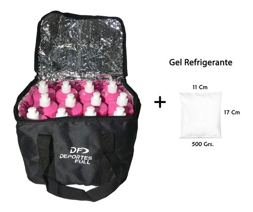 Bolso Termico Canasto + 12 Botellas Hidratacion + Gel Frio