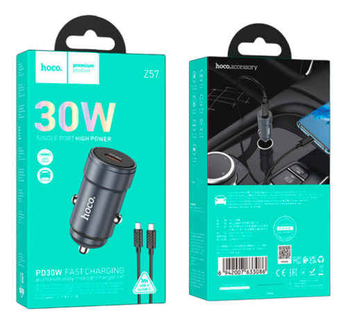 Cargador De Auto Usb Tipo C Hoco Z57 + Cable Tipo C Negro