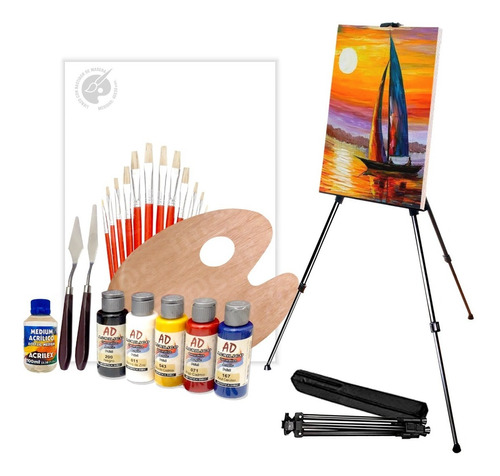 Kit Pintura Completo Atril Metal, Bastidor, Paleta, Pinceles