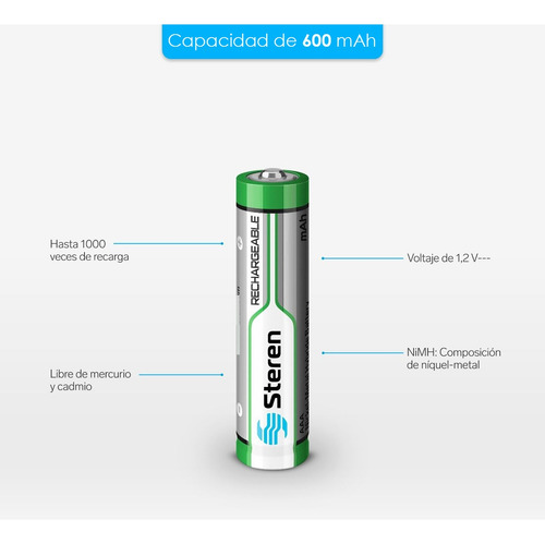 Cargador Steren Aa Y Aaa Con 4 Aa De 1300mah Y 8 Aaa 600mah