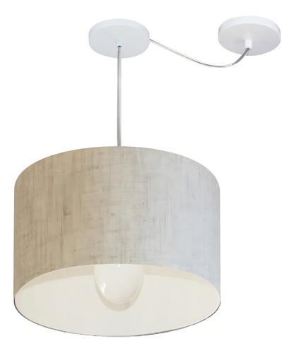 Lustre Pendente Cilíndrico Com Desvio Lustres Vivare Md-4226 Cúpula em Tecido 40x25cm Rustico Bege 127/220V