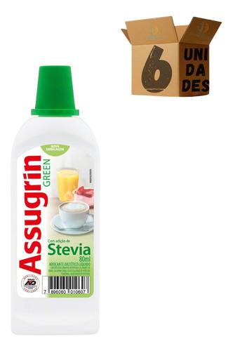 Kit 6 Adoçantes Líquido C/ Stevia Assugrin 80ml