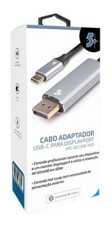 Imagem 4 de 6 de Cabo Adaptador Usb-c Para Displayport 4k 1.8 Metros Converso