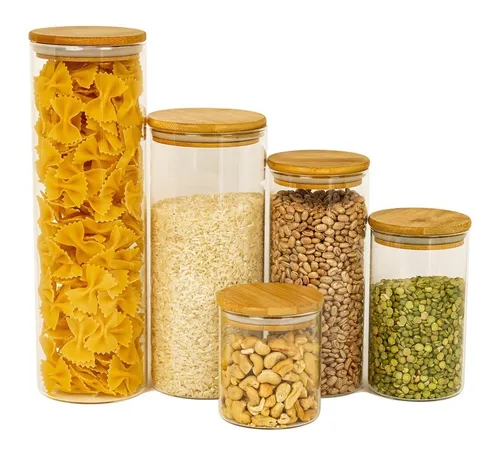 comprar Potes De Vidro P\u002F Mantimentos C\u002F Tampa Bambu Oikos - 5 Pçs C