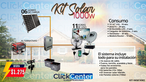 Imagen 1 de 1 de Kid De Panel Solar Nkm Mppt 1kw 2-bateria 100a 2-panel 1000w