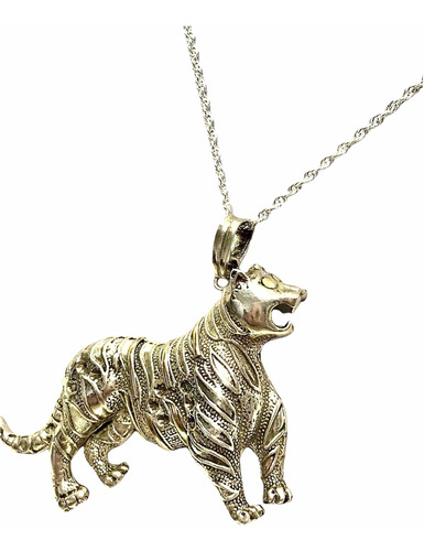 Collar De Plata Y Oro Con Dije De Tigre (horóscopo Chino)