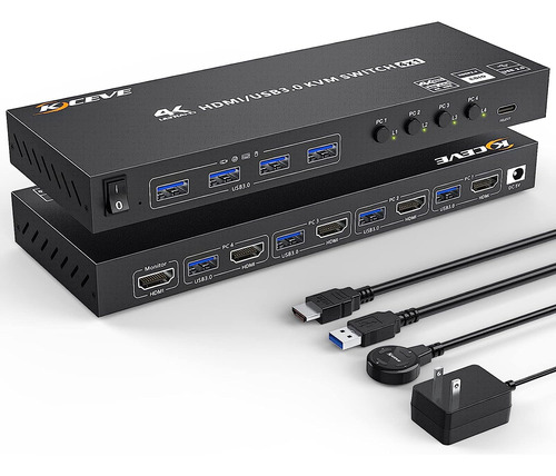 Conmutador Kvm Aoocoo 4 En 1, Máx 4k 60hz, Hdmi, Usb 3.0